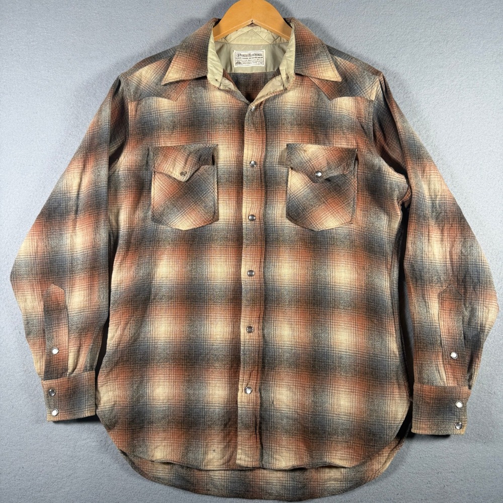 Pendleton High Grade Western Wear Mens M Wool Plaid Snap Button Flannel Shirt